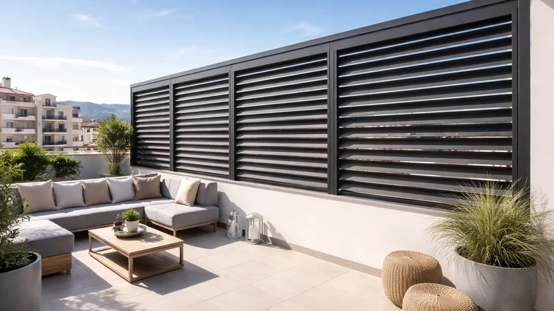 Celosía de lamas fijas en terraza comunitaria en Murcia