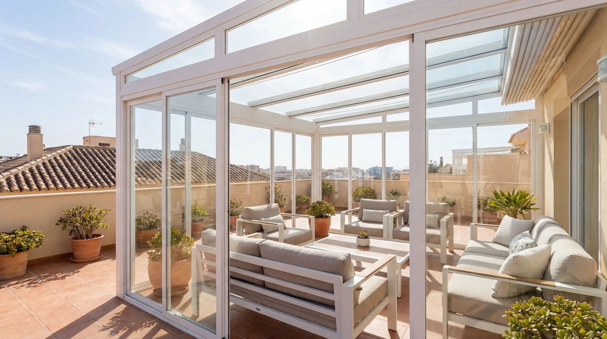 Cerramiento de terraza con cortina de cristal en Murcia