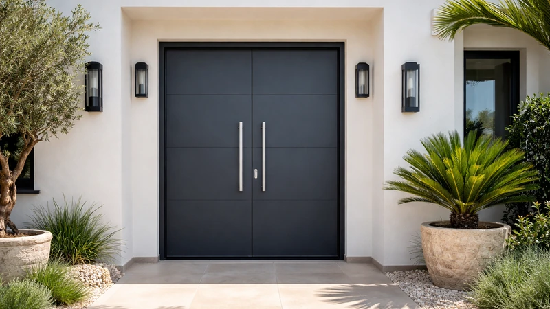 Puerta doble hoja de aluminio en vivienda de Cartagena